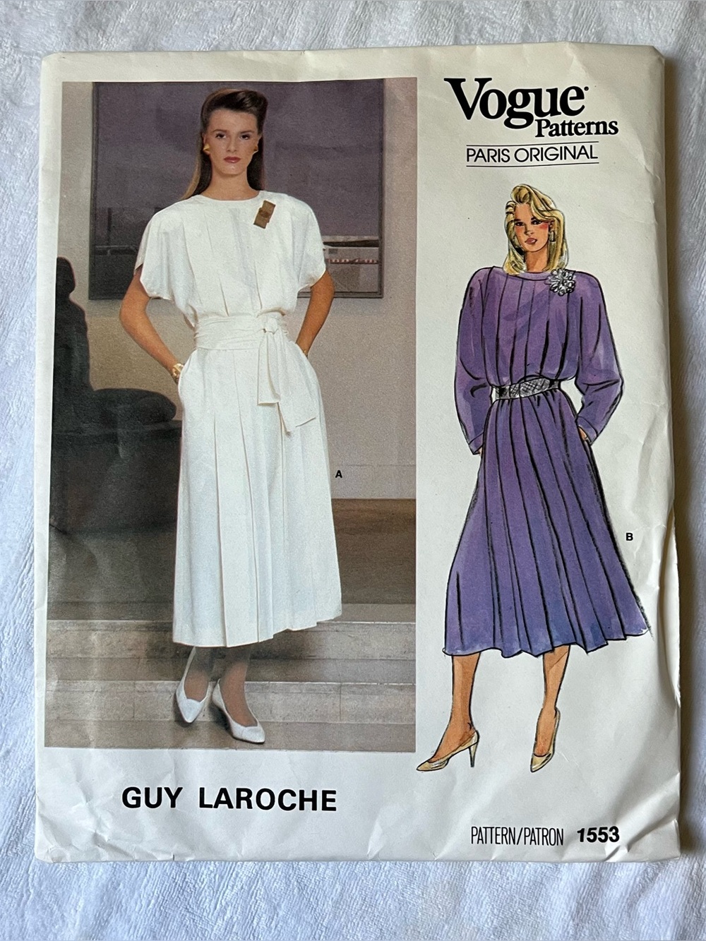 VOGUE GUY LAROCHE PARIS ORIGINAL Loose-fitting Dress Pattern SIZE 12 Sewing